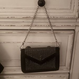 Beautiful sparkly silver and black suede shoulder purse with detachable strap